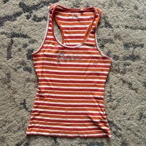 Y2K Guess Orange Striped Rhinestone Tank